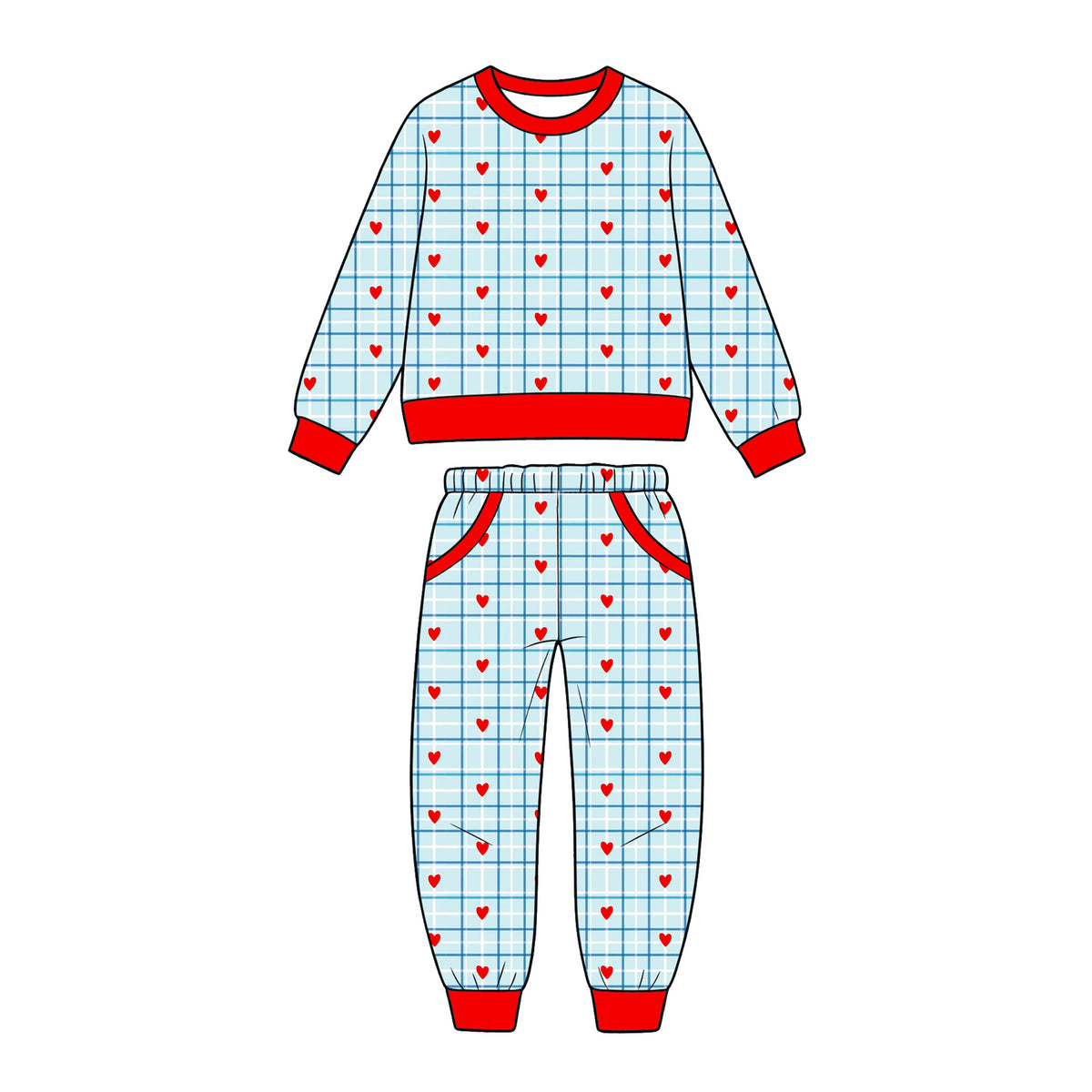 preorder BLP1654 Valentine's Day Heart Blue Long Sleeve Pants Boys Set