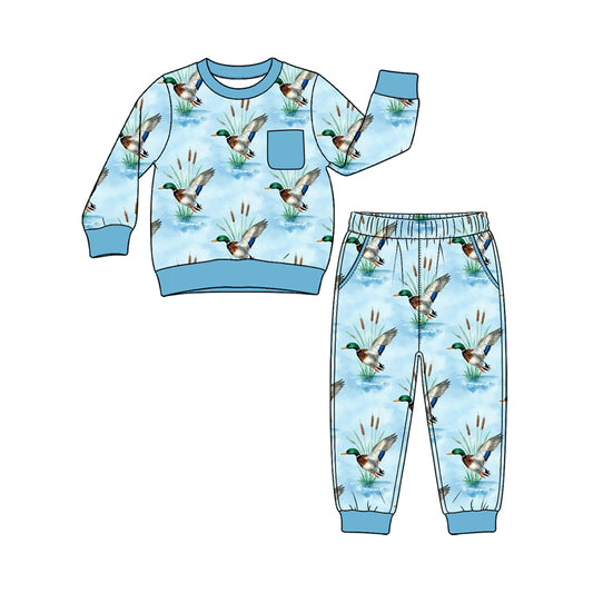 preorder BLP1658 Hunting Mallard Blue Long Sleeve Pants Boys Pajamas