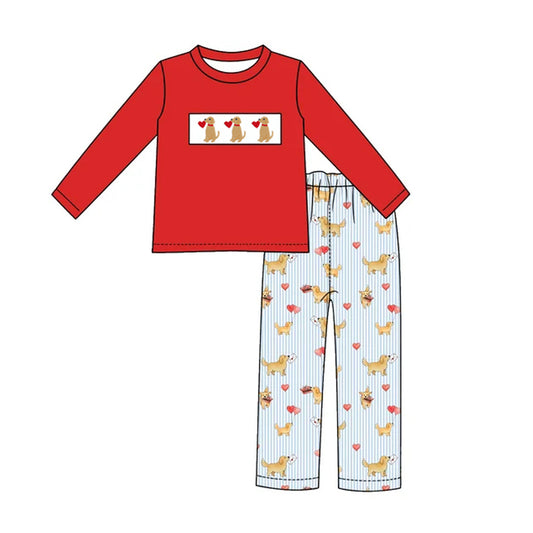preorder BLP1663 Valentine's Day Dog Heart Red Long Sleeve Pants Boys Set