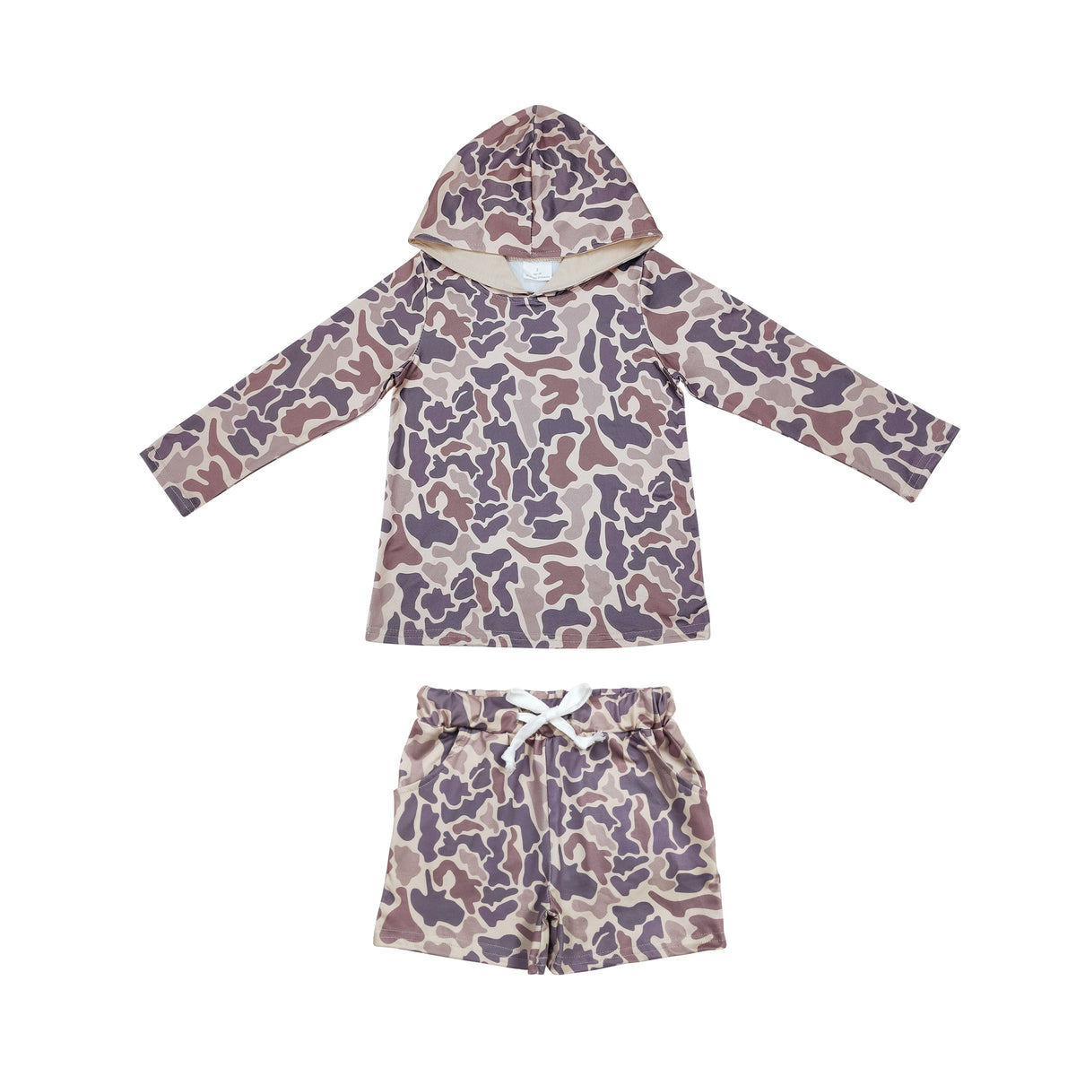 BLS0003 hunting brown camo hoodie long sleeve shorts boys set