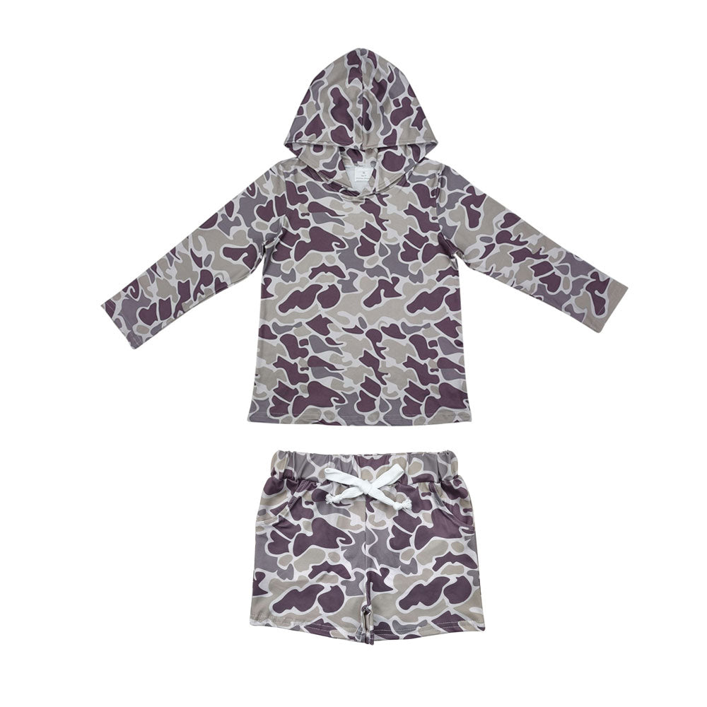 BLS0006 hunting grey camo hoodie long sleeve shorts boys set