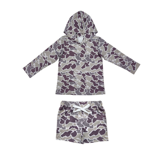 BLS0006 hunting grey camo hoodie long sleeve shorts boys set