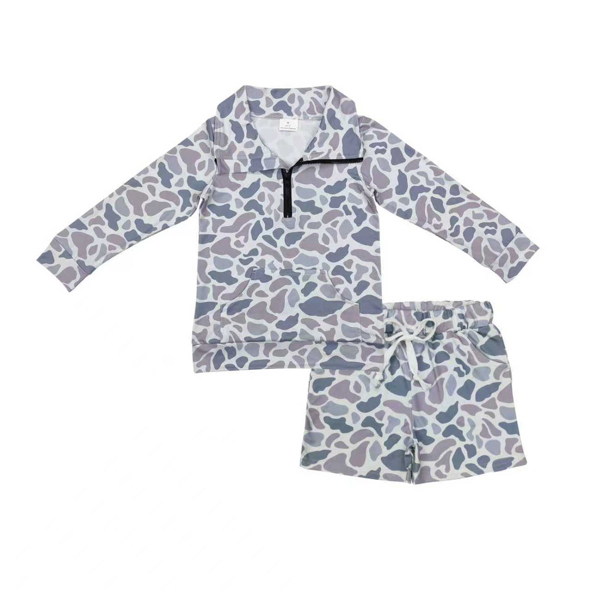BLS0007 grey camo zipper long sleeve camo shorts boys set