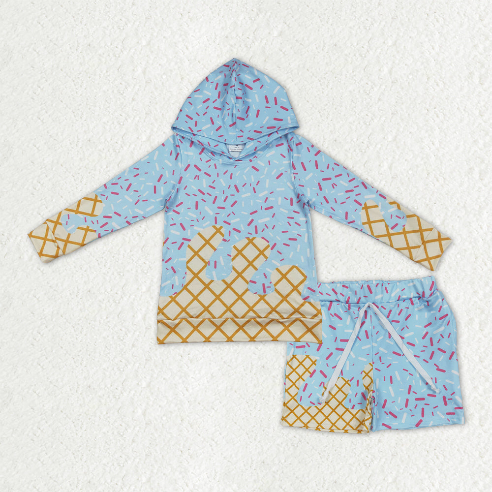 BLS0011 blue sprinkles hoodie long sleeve shorts boys set