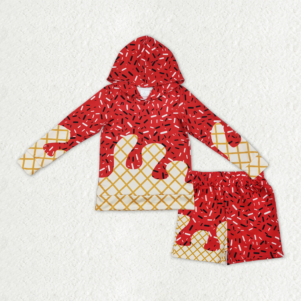 BLS0012 red sprinkles hoodie long sleeve shorts boys set