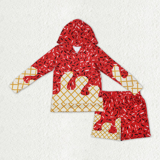 BLS0012 red sprinkles hoodie long sleeve shorts boys set