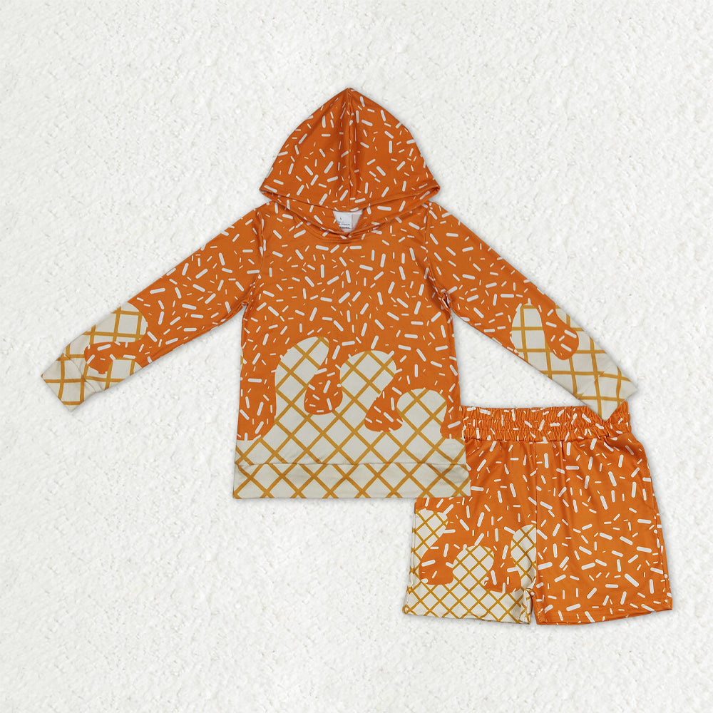 BLS0013 orange sprinkles hoodie long sleeve shorts boys set