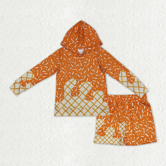 BLS0013 orange sprinkles hoodie long sleeve shorts boys set