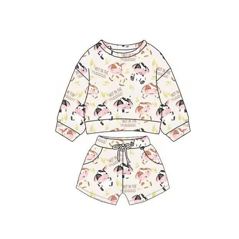 preorder BLS0018 Farm Cow Animals Long Sleeve Shorts Boys Set