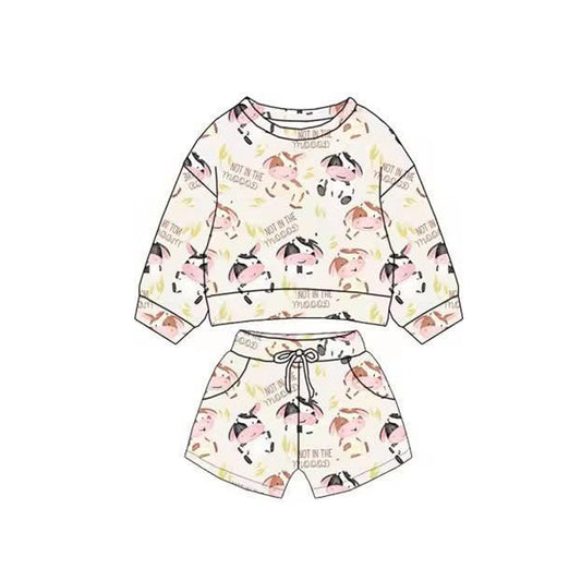 preorder BLS0018 Farm Cow Animals Long Sleeve Shorts Boys Set