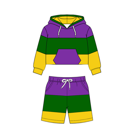 preorder BLS0023 Yoga Mardi Gras Hoodie Long Sleeve Shorts Boys Set