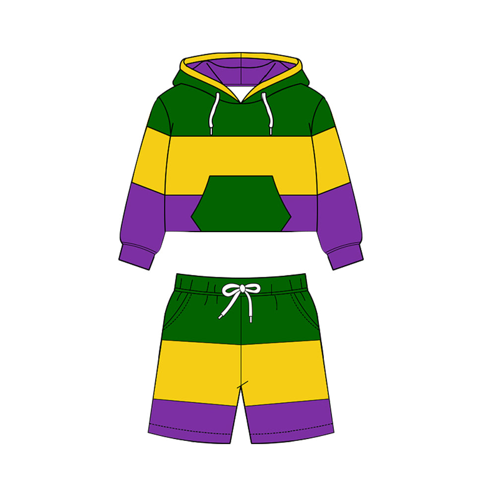 preorder BLS0024 Yoga Mardi Gras Hoodie Long Sleeve Shorts Boys Set