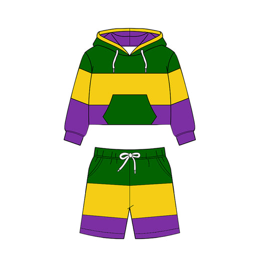 preorder BLS0024 Yoga Mardi Gras Hoodie Long Sleeve Shorts Boys Set