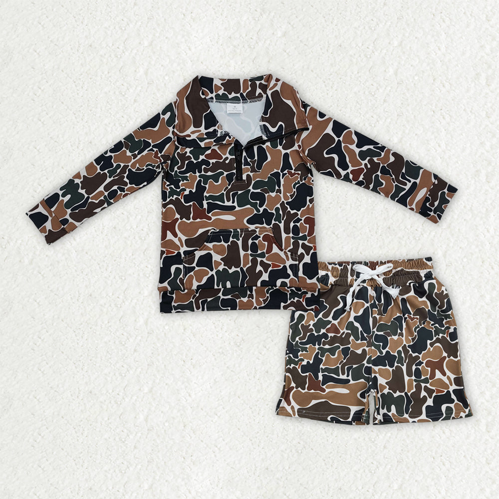 preorder BLS0027 Camo Zipper Long Sleeve Camo Shorts Boys Set