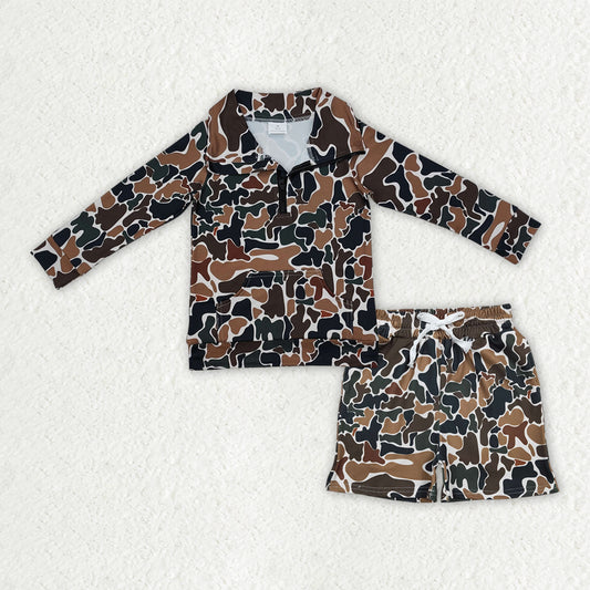 preorder BLS0027 Camo Zipper Long Sleeve Camo Shorts Boys Set