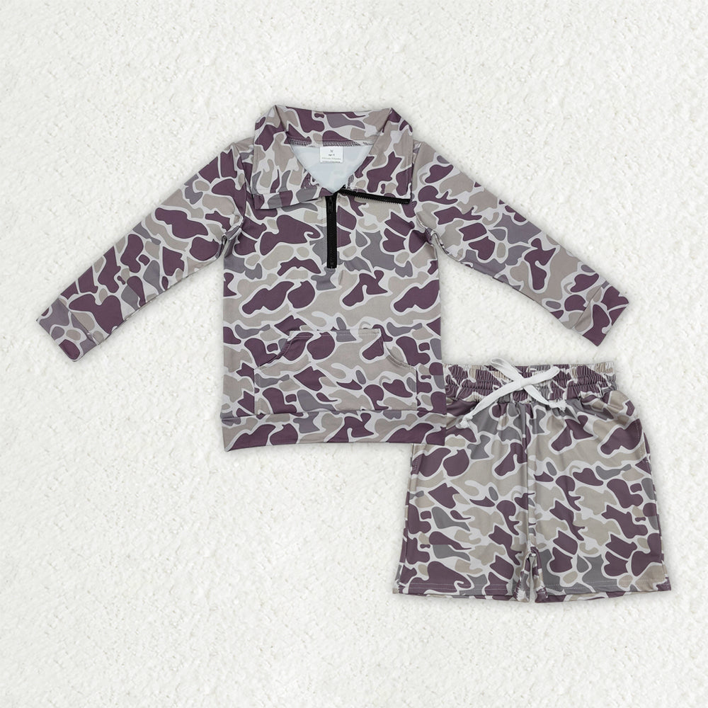 preorder BLS0028 Camo Zipper Long Sleeve Camo Shorts Boys Set