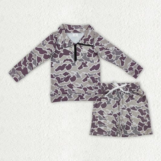 preorder BLS0028 Camo Zipper Long Sleeve Camo Shorts Boys Set