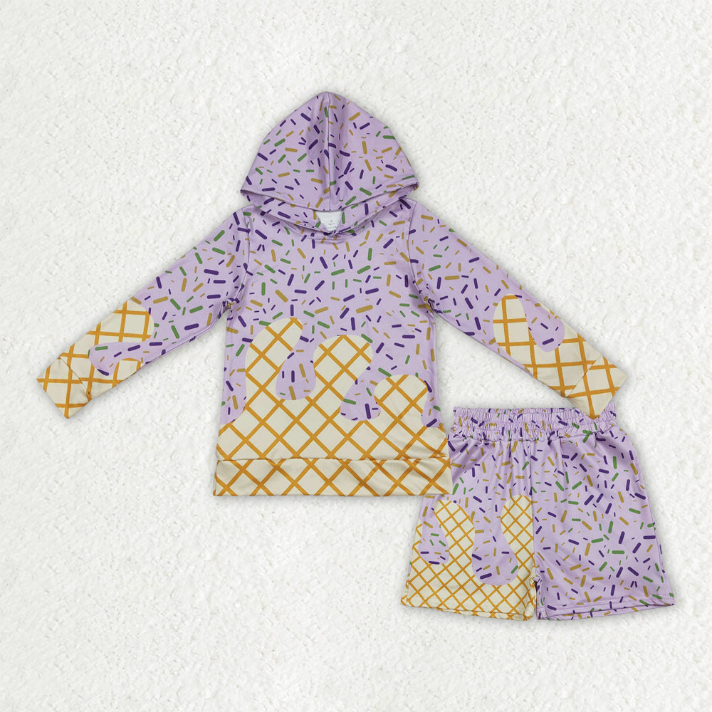 BLS0029 Purple Sprinkles Hoodie Long Sleeve Shorts Boys Set