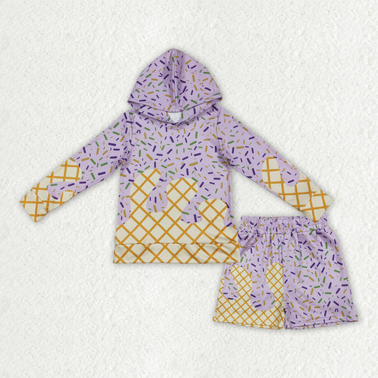 BLS0029 Purple Sprinkles Hoodie Long Sleeve Shorts Boys Set