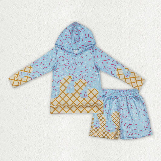 BLS0030 Blue Sprinkles Hoodie Long Sleeve Shorts Boys Set