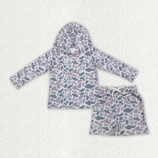 BLS0032 Hunting Camo Hoodie Long Sleeve Shorts Boys Set