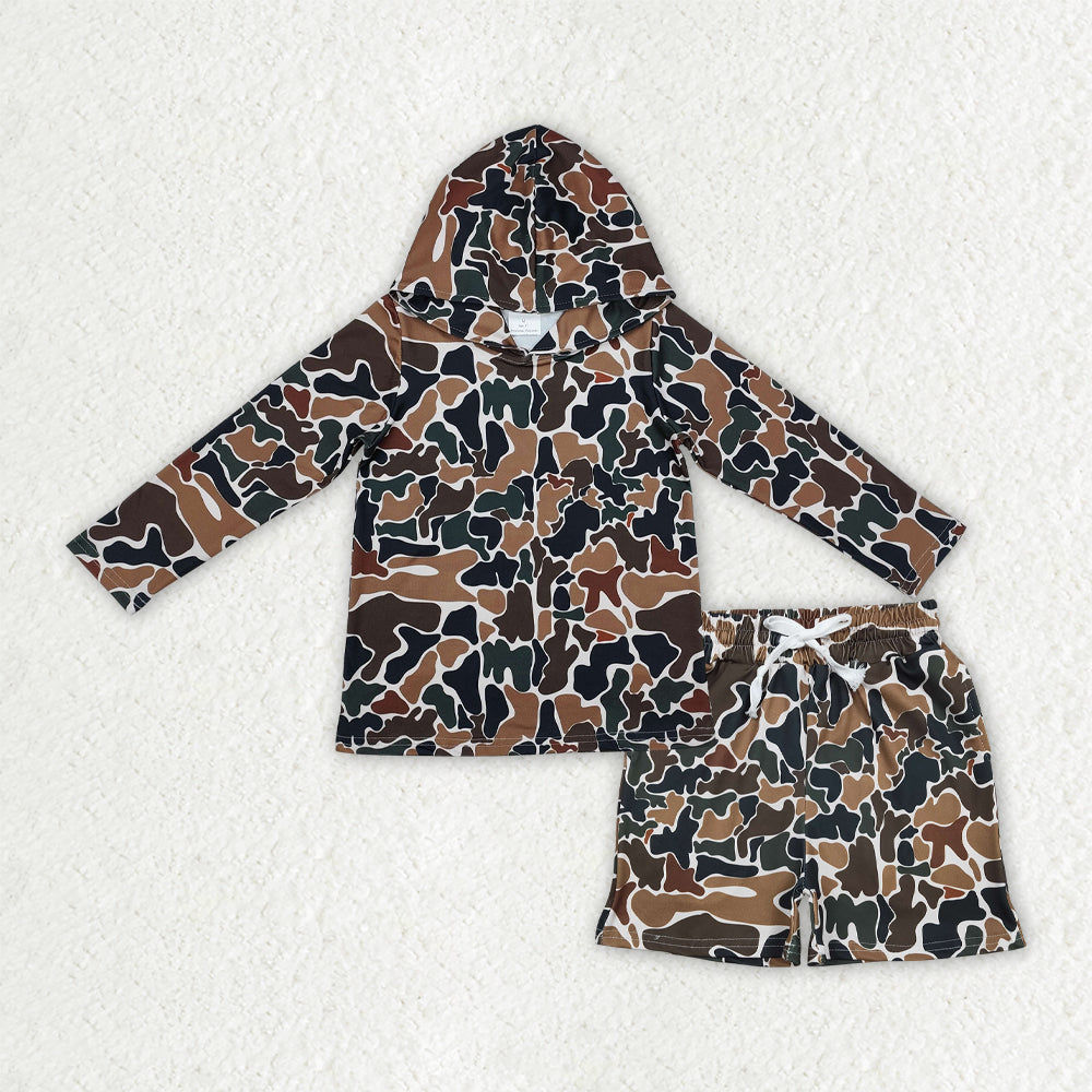 BLS0035 Hunting Camo Hoodie Long Sleeve Shorts Boys Set