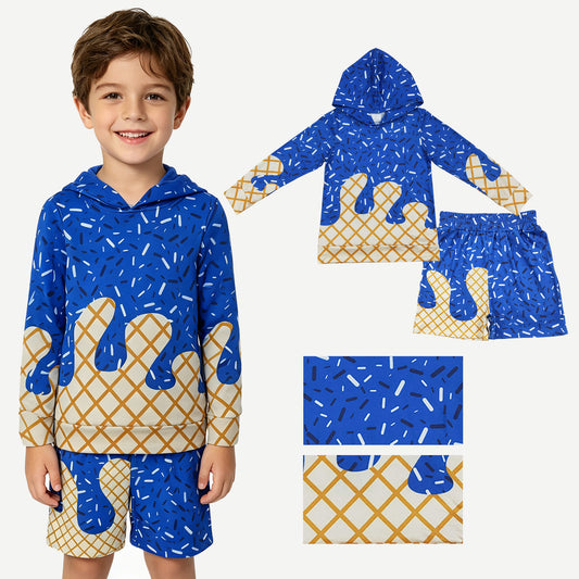 BLS0038 Navy Blue Sprinkles Hoodie Long Sleeve Shorts Boys Set BT1275+SS0775