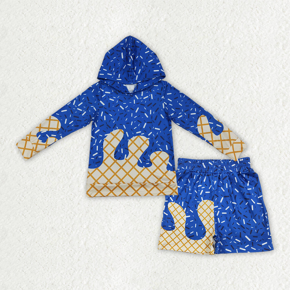 BLS0038 Navy Blue Sprinkles Hoodie Long Sleeve Shorts Boys Set BT1275+SS0775