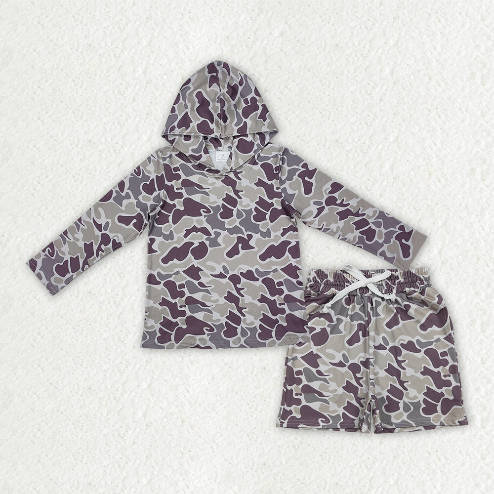 BLS0039 Hunting Camo Hoodie Long Sleeve Shorts Boys Set BT0923+SS0733