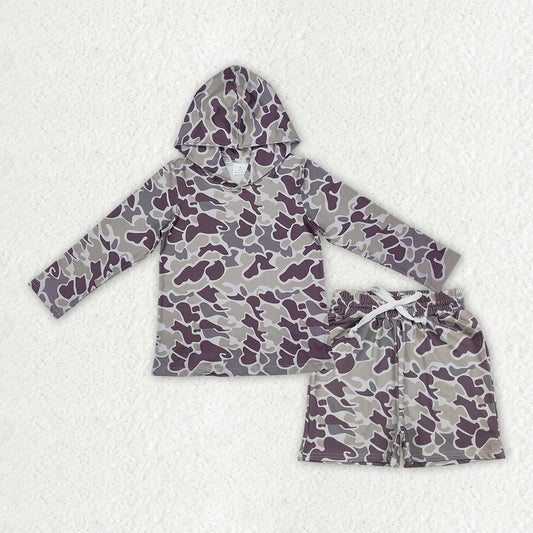 BLS0039 Hunting Camo Hoodie Long Sleeve Shorts Boys Set BT0923+SS0733