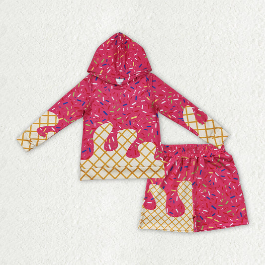 BLS0040 Red Sprinkles Hoodie Long Sleeve Shorts Boys Set