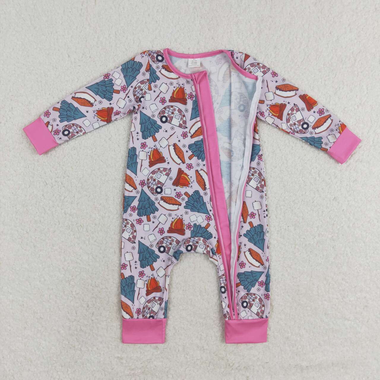 LR1210 Christmas cookie cake tree hot pink long sleeve girls zipper romper