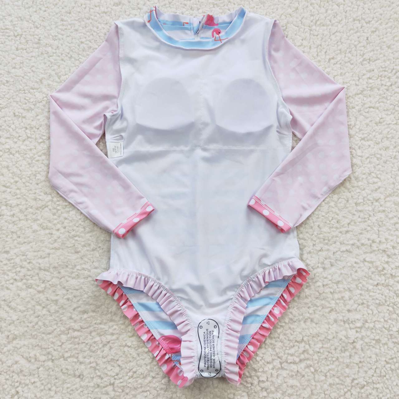 S0140 Long Sleeve Flamingo Pink & Blue Bathing Suits Swimsuits