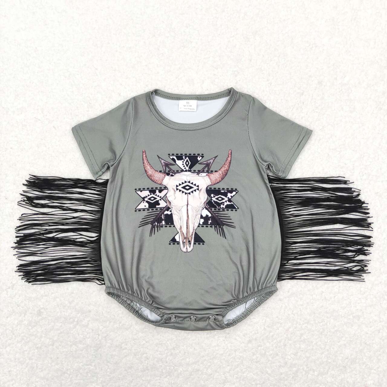 SR0579 Western cow tassels green short sleeve girls romper