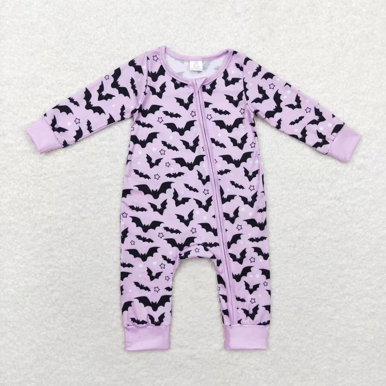 LR1097 banboo Halloween bat purple long sleeve zipper girls romper