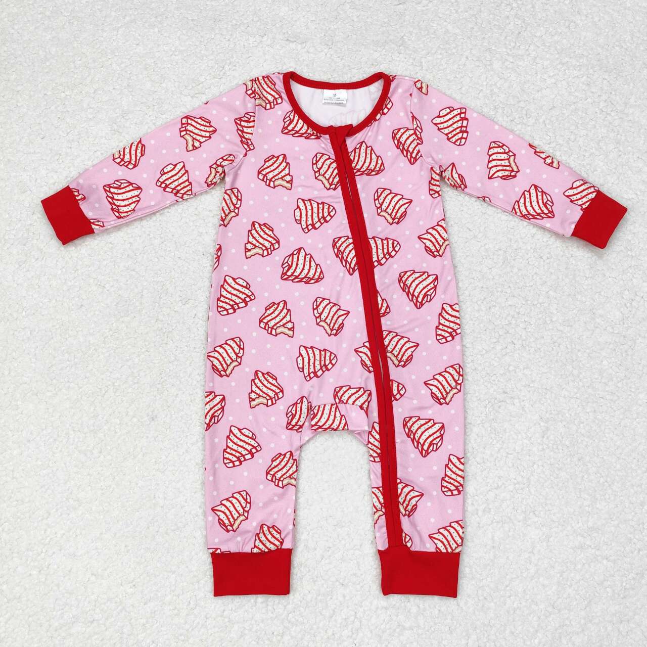 LR1428 Tis The Season Christmas Cake Tree Pink Long Sleeves Baby Pajamas