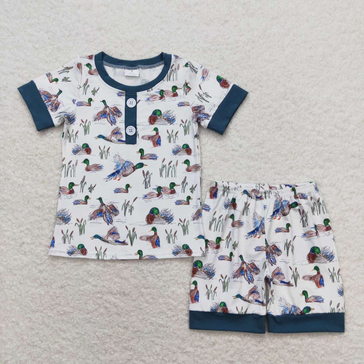 BSSO0524 Mallard Green Short Sleeve Shorts Boys Pajamas