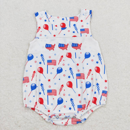 SR1105 July 4th flag balloon sleeveless boys romper