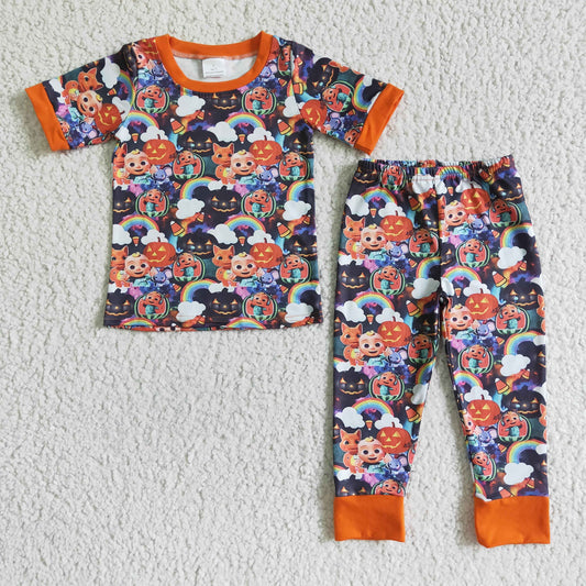 BSPO0009 cartoon coco orange short sleeve pants boys pajamas