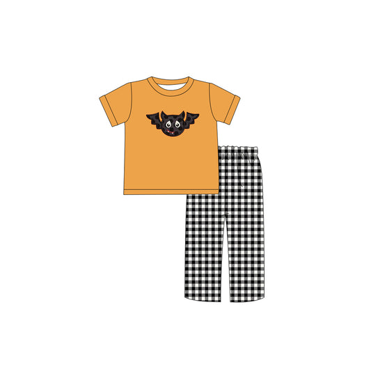 preorder BSPO0144 Halloween Cartoon Orange Short Sleeve Black pants Boys Set