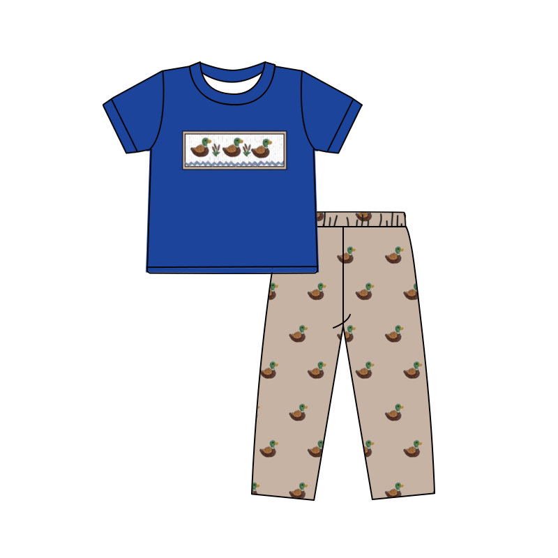 preorder BSPO0159 Duck blue short sleeve grey pants boys set