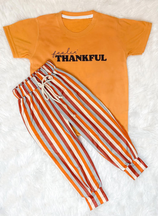 preorder BLP0387 Thankful orange short sleeve colorful striped pants boys set