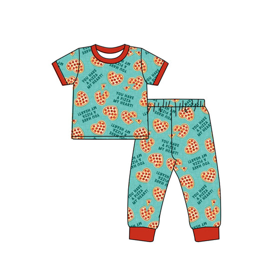 preorder BSPO0169 Heart pizza green short sleeve pants boys pajamas