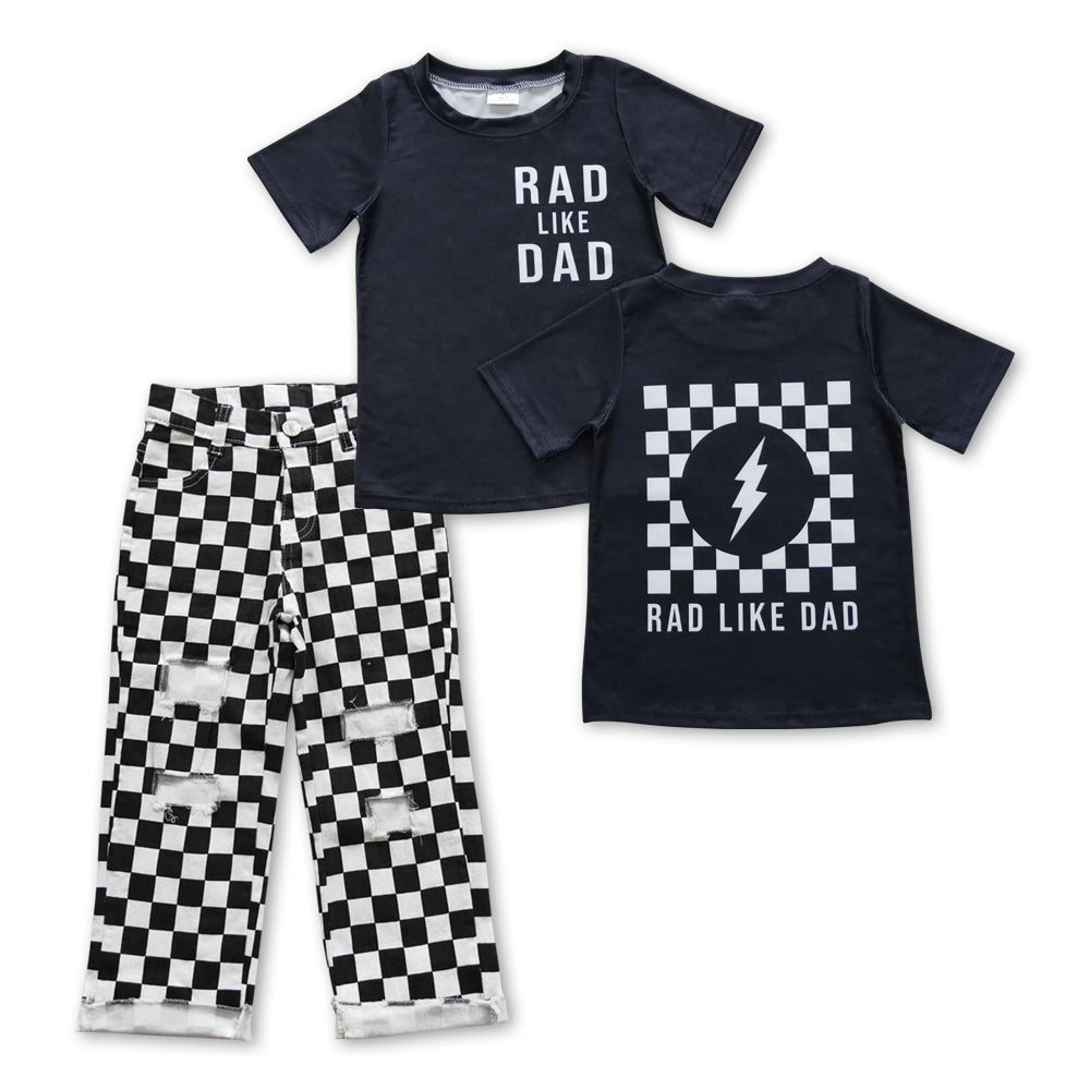 BSPO0178 Rad like dad black short sleeve black checkered pants kids set