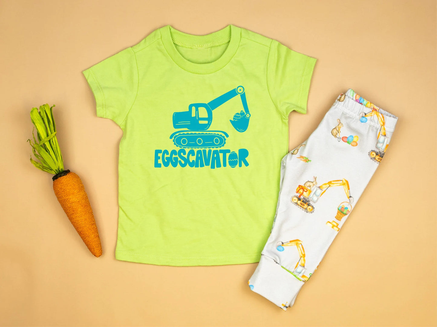 preorder BSPO0201 Easter exscavator egg green short sleeve pants boys set