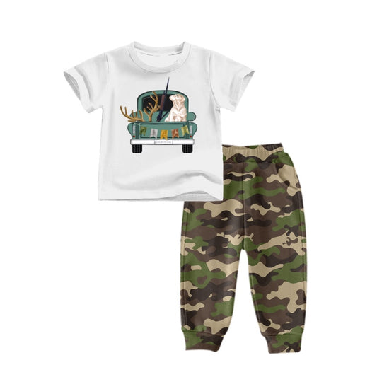 preorder BSPO0226 Hunting dog deer truck short sleeve camo pants boys set