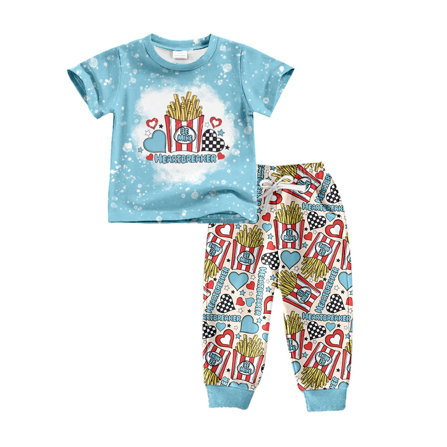 preorder BSPO0228 Valentine's Day heart chips blue short sleeve pants boys set