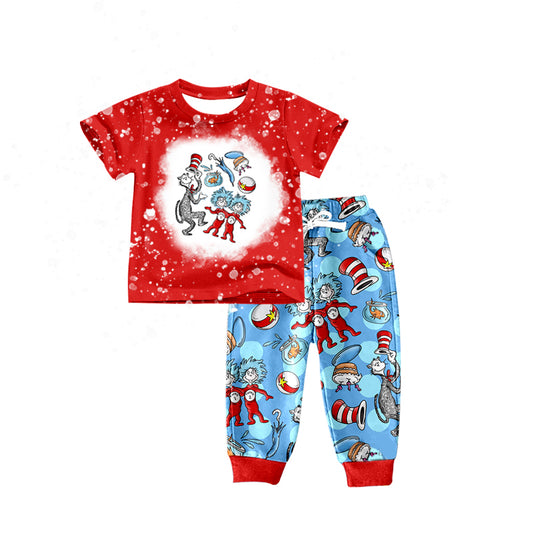 preorder BSPO0240 Dr cartoon red short sleeve blue pants boys set