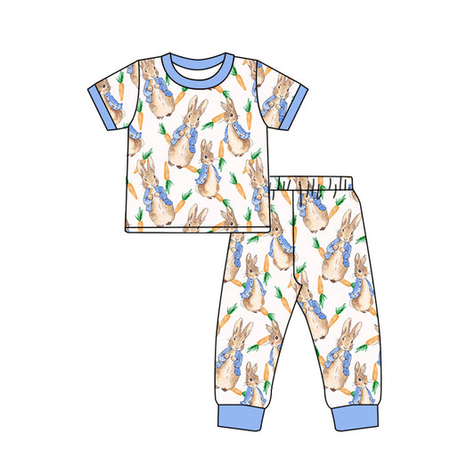 preorder BSPO0253 Easter rabbit carrot blue short sleeve pants boys pajamas