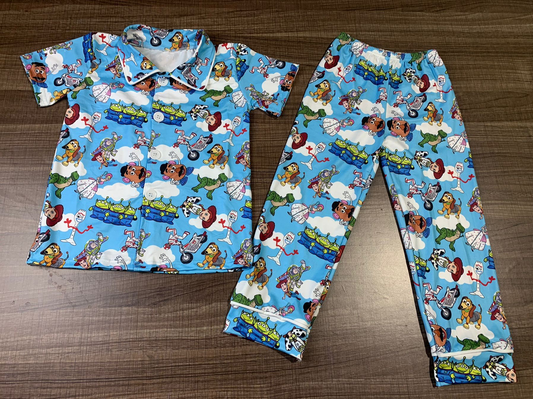 preorder BSPO0261 Cartoon blue short sleeve pants boys pajamas